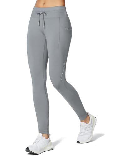 BALEAF Damen Fleeced Wasserdicht Leggings High Waisted Thermo Hose mit Taschen Winter Yoga Laufen Grau L von BALEAF