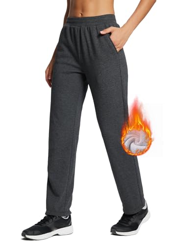 BALEAF Jogginghose Damen Baumwolle Winter Fleece Gefütterte Thermohosen mit Verdickte Freizeithose Sporthose Geradem Bein Sweatpants Grau S von BALEAF