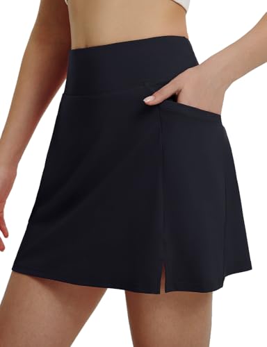 baleaf Damen Tennisrock Golfrock Knielang Röcke Skort Rock mit Hose Athletisch Rock mit Hoher Taille für Sport Golf Wander Alltag Schwarz XXL von baleaf