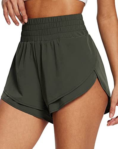 BALEAF Damen High Waisted Athletic Running Shorts mit Futter 3" Workout Sport Shorts Leicht Quick Dry Grün XS von BALEAF