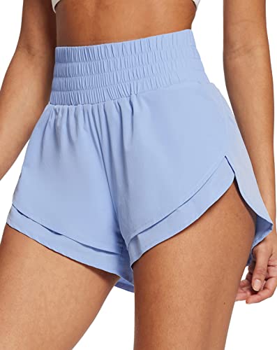 BALEAF Damen High Waisted Running Athletic Shorts mit Futter 3" Workout Sport Shorts Leicht Quick Dry Blau L von BALEAF