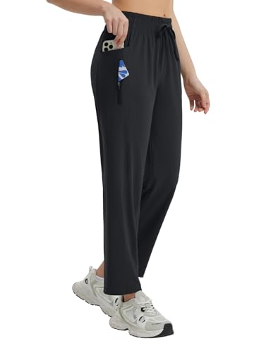 baleaf Damen Jogginghose lang Laufhose Sonnenschutz UPF50+ Trainninghose Schnelltrocknend Atmungsaktive Sporthose Schwarz L von baleaf