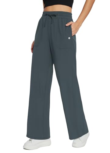 baleaf Damen Jogginghose Yogahose Sweatpants Weites Bein Athletic Sweat Pants Casual Workout Hose mit Taschen UPF50+ Grau L von baleaf
