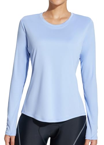 BALEAF Damen Langarm Radfahren Laufen Shirts Workout Tops Sportlich Aktiv Schnell Trocken Weich Leicht Blau XXL von BALEAF