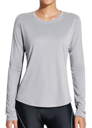 BALEAF Damen Langarm Radfahren Laufen Shirts Workout Tops Sportlich Aktiv Schnell Trocken Weich Leicht Grau XL von BALEAF