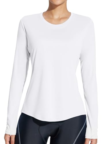 BALEAF Damen Langarm Radfahren Laufen Shirts Workout Tops Sportlich Aktiv Schnell Trocken Weich Leicht Weiß M von BALEAF