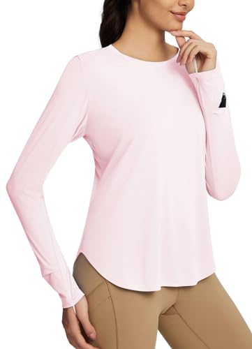 BALEAF Damen Langarm UV Shirt Activewear Langarmshirts UPF 50+ Longslevee UV Schutz Sonnenschutz Rashguards Sportshirt Outdoor Laufshirt Rosa L von BALEAF