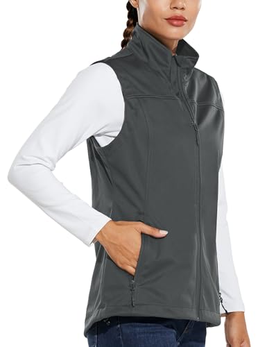 BALEAF Damen Leichte Weste Softshell Ärmellos Jacke Winddicht Stehkragen mit Reißverschlusstaschen Laufen Wandern Golf Grau M von BALEAF