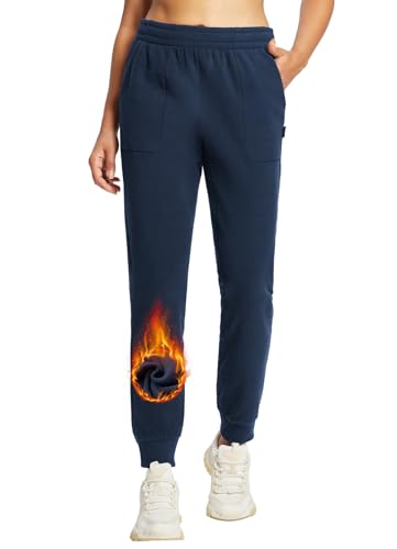 baleaf Damen Outdoorhose Fleece Gefüttert Jogginghose Winterhose Winddicht Verdickte Wasserabweisend Warm Wanderhose Funktionshose Dunkelblau M von baleaf