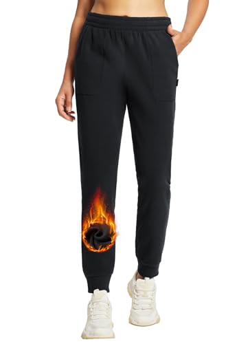 baleaf Damen Outdoorhose Fleece Gefüttert Jogginghose Winterhose Winddicht Verdickte Wasserabweisend Warm Wanderhose Funktionshose Schwarz XL von baleaf