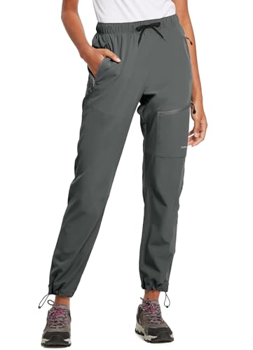 BALEAF Damen Outdoorhose Wanderhose Wasserdicht Schnelltrocknend Leicht Trekkinghose Capris UV Schutz UPF 50 Funktionshose mit Reißverschlusstasche Grau M von BALEAF