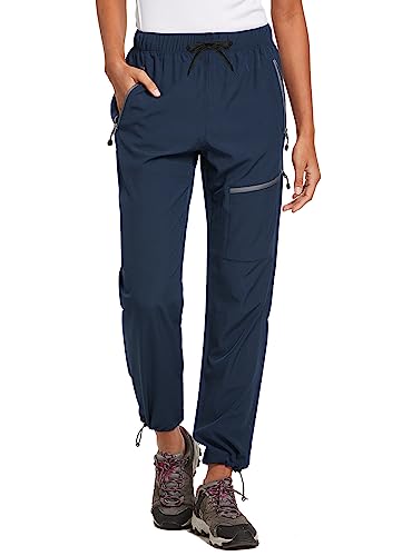 baleaf Damen Outdoorhose Wanderhose Wasserdicht Schnelltrocknend Leicht Trekkinghose Capris UV Schutz UPF 50 Funktionshose mit Reißverschlusstasche Petite Version Marineblau L von baleaf