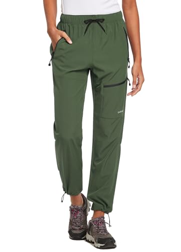 BALEAF Damen Outdoorhose Wanderhose Wasserdicht Schnelltrocknend Leicht Trekkinghose Capris UV Schutz UPF 50 Funktionshose mit Reißverschlusstasche Regular Version Armee Grün 3XL von BALEAF