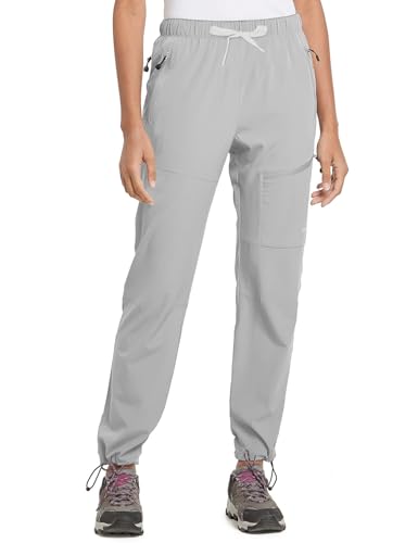 baleaf Damen Outdoorhose Wanderhose Wasserdicht Schnelltrocknend Leicht Trekkinghose Capris UV Schutz UPF 50 Funktionshose mit Reißverschlusstasche Regular Version Gletschergrau M von baleaf