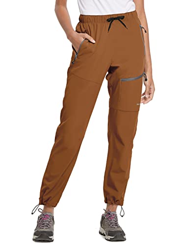 baleaf Damen Outdoorhose Wanderhose Wasserdicht Schnelltrocknend Leicht Trekkinghose Capris UV Schutz UPF 50 Funktionshose mit Reißverschlusstasche Regular Version Karamell XL von baleaf