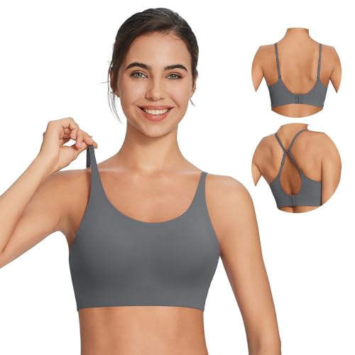 baleaf Damen Padded Sports Bras Verstellbarer Spaghettiträger Kabelloser Comfy Yoga Workout Everyday Bras Grau XL von baleaf