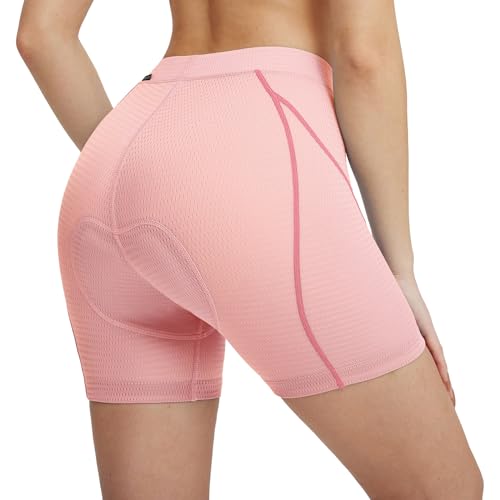 BALEAF Damen Radlerhose 4D Gepolstert Mesh Radfahren Unterwäsche Fahrradunterhose Anti-Rutsch Schnelltrocknend Biker Shorts Weiß Pfirsich L von BALEAF