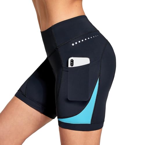 BALEAF Radlerhose Damen Gepolstert 4D Fahrradhose Radhose Gepolstert Kurz Radunterhose Rennrad Hose Fahrrad Unterwäsche Radbekleidung Blau XL von BALEAF