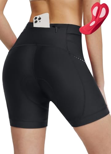 baleaf Damen Radlerhose 5" 4D gepolsterte Radunterwäsche mit Sitzpolster UPF 50+ Radfahren Polsterung Taschen Biker Shorts Radfahren Schwarz XL von baleaf