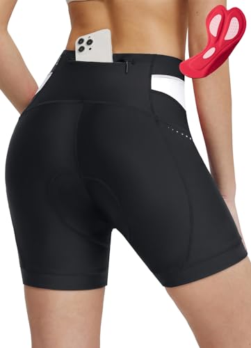 BALEAF Damen Radlerhose 5" 4D gepolsterte Radunterwäsche mit Sitzpolster UPF 50+ Radfahren Polsterung Taschen Biker Shorts Radfahren Weiß L von BALEAF