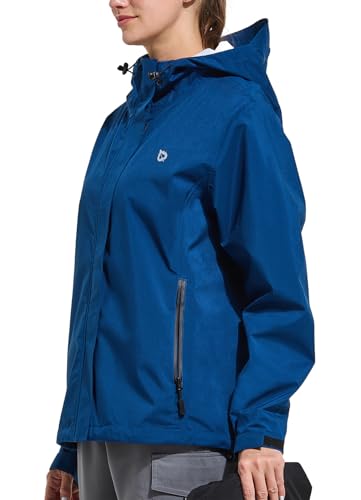 BALEAF Damen Regenjacke Outdoorjacke wasserdicht 10000mmH2O winddicht atmungsaktiv leicht Übergangsjacke mit Kapuze Windbreaker für Wandern Outdoor Reisen Radfahren Blau L von BALEAF