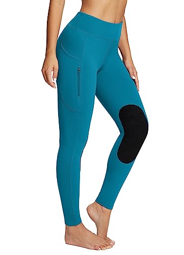 BALEAF Damen Reithose Winter Reitleggings Kniebesatz wasserabwiesend Thermoleggings gefüttert mit Handytasche für Frauen Mädchen Pfauenblau L von BALEAF