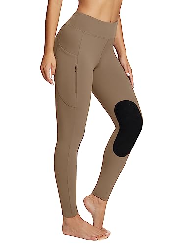 baleaf Damen Reithose Winter Reitleggings Kniebesatz wasserabwiesend Thermoleggings gefüttert mit Handytasche für Frauen Mädchen Schokoladenbraun XXL von baleaf