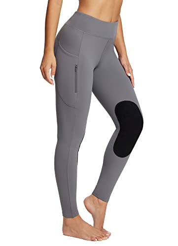 baleaf Damen Reithose Winter Reitleggings Kniebesatz wasserabwiesend Thermoleggings gefüttert mit Handytasche für Frauen Mädchen Dunkelgrau XS von baleaf