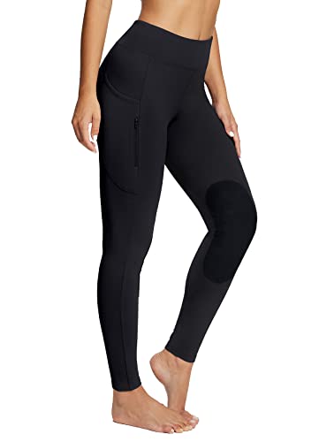 baleaf Damen Reithose Winter Reitleggings Kniebesatz wasserabwiesend Thermoleggings gefüttert mit Handytasche für Frauen Mädchen Schwarz M von baleaf