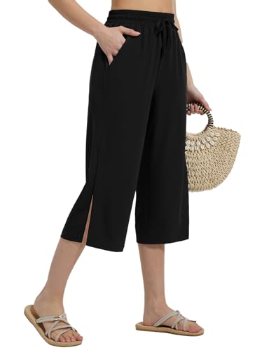 BALEAF Damen Schwimmen Capri Wide Leg Hohe Taille Lange Strandhose Schwarz M von baleaf