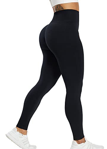 BALEAF Sportleggings Scrunch Butt Kompressionsleggins Push Up Booty High Waist Yogahose Gym Seamless Leggings Sporthose Schwarz S von BALEAF