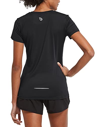 BALEAF Damen Sport Fitness T-Shirt Kurzarm Laufshirts Shortsleeve, leicht, schnell trocknend, Workout, Training, Yoga Schwarz L von BALEAF