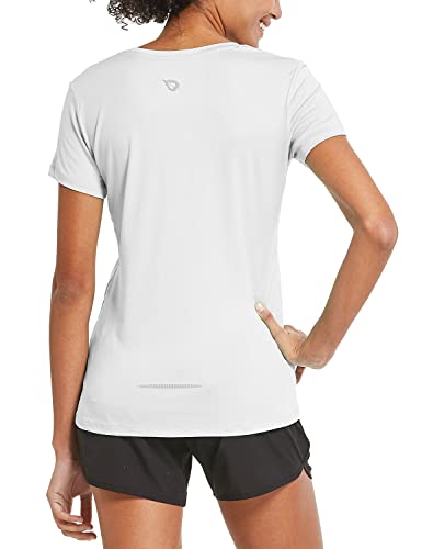 BALEAF Damen Sport Fitness T-Shirt Kurzarm Laufshirts Shortsleeve, leicht, schnell trocknend, Workout, Training, Yoga Weiß M von BALEAF