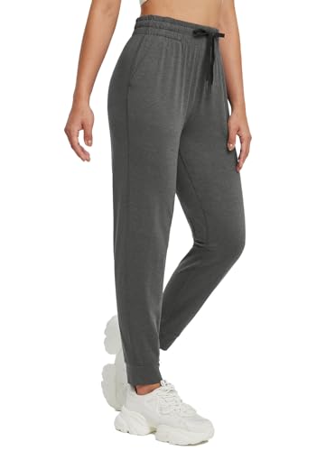 BALEAF Damen Sport Jogginghose lang Sweatpants mit bündchen Trainingshose mit Taschen Laufhose Baumwolle Grau M von BALEAF