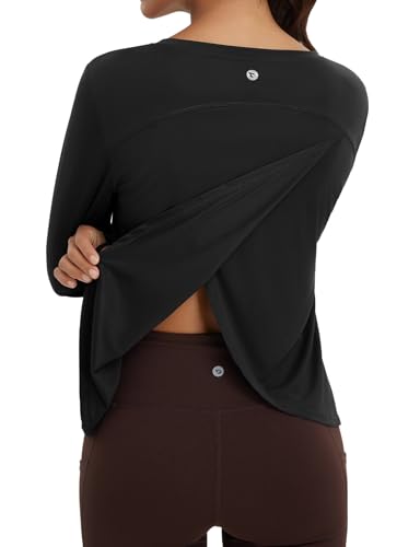 baleaf Damen Sport Langarmshirt atmungsaktiv Langarmshirt Sonnencreme Trainingsshirt Leicht Schwarz M von baleaf