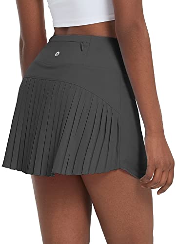 BALEAF Tennisrock Damen mit Hose Rock Damen Sommer Plisseerock kurz Golfrock mit innenhose Sportrock Grau XXL von BALEAF