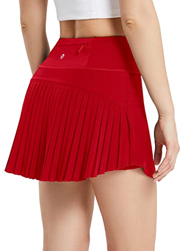 BALEAF Tennisrock Damen mit Hose Rock Damen Sommer Plisseerock kurz Golfrock mit innenhose Sportrock Rot XS von BALEAF