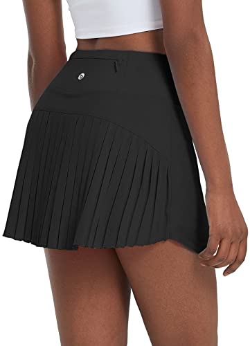 BALEAF Tennisrock Damen mit Hose Rock Damen Sommer Plisseerock kurz Golfrock mit innenhose Sportrock Schwarz XXL von BALEAF