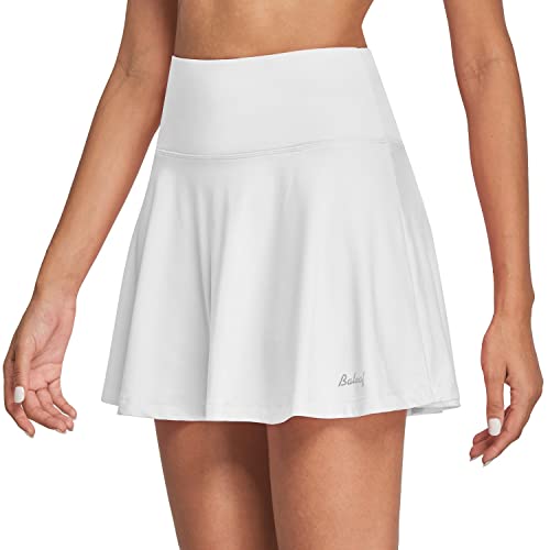 BALEAF Damen Tennisrock mit Hose Sportrock High Waist Plissiert Minirock Golfrock Hosenrock Sommerrock Skirt mit Taschen Weiß XXL von BALEAF