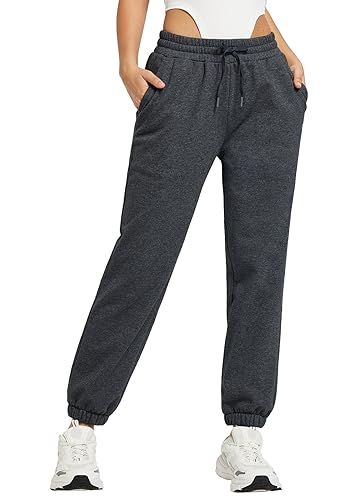 BALEAF Damen Sweatpants Baumwolle Baggy Fleecd Lined Thermo Jogginghose Warm mit Taschen Dunkelgrau L von BALEAF