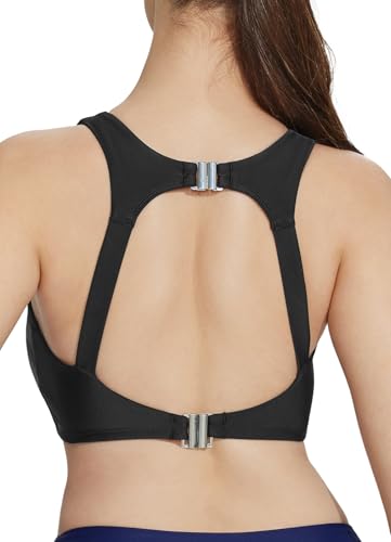 baleaf Damen Swim Top High Neck Sporty Bra Modest Racerback Badeanzug Mit Integriertem BH Push Up Cropped Bikini Tops Under Rash Guard Schwarz 32 von baleaf