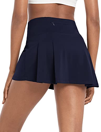 BALEAF Damen Tennis Golf Skort Hohe Taille Athletische Faltenröcke 4-Taschen Laufen Sport Workout 13" Navy Large von BALEAF