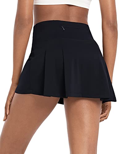 BALEAF Damen Tennis Golf Skort Hohe Taille Athletische Faltenröcke 4-Taschen Laufen Sport Workout 13" Schwarz Large von BALEAF