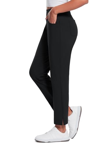 baleaf Winter Golfhose Damen Stretch Wanderhose Schnelltrocken Leichte Sporthose UPF50+ mit Reißverschlusstasche Freizeithose Atmungsaktiv Schwarz XL von baleaf