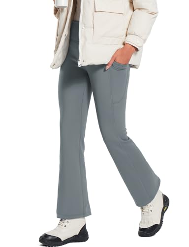 baleaf Damen Thermo Bootcut Yogahose mit Taschen Winter Hohe Taille Fleece Gefüttert Sporthose Schlaghose Fitnesshose Grau S von baleaf