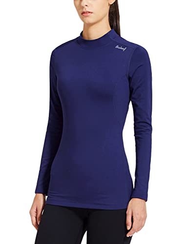 BALEAF Damen Thermoshirt Langarm Winter Laufshirt warm Fitnessshirt Sport Top Shirts Dunkelblau L von BALEAF