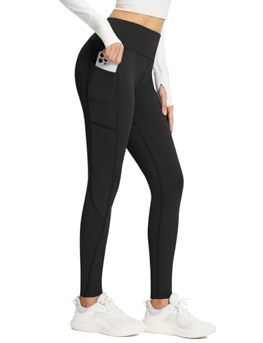 baleaf Damen Thermo Leggings Plus Samt Verdicken Mit Fleece Gefüttert Thermo Hose High Waist mit Tasche Sportleggings Water_Resistant schwarz XS von baleaf
