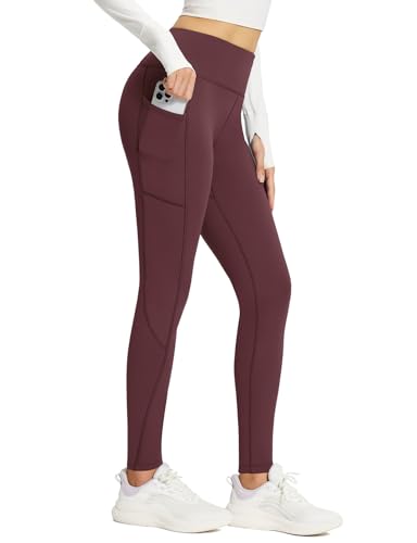 baleaf Damen Thermo Leggings Plus Samt Verdicken Mit Fleece Gefüttert Thermo Hose High Waist mit Tasche Sportleggings Water_Resistant weinrot XS von baleaf