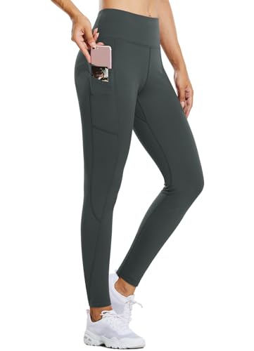 baleaf Damen Thermo Leggings Wasserabweisend Hose Winter Laufhose Sporthose Wanderhose Fleece gefüttert mit Seitentaschen Grau XL von baleaf