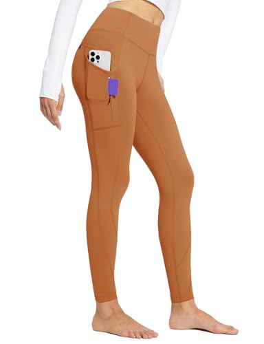 baleaf Damen Thermo Leggings Winter mit Taschen Sport Leggings High Waist Fleece gefüttert Yogahose Outdoor Thermohose Slim Fitness Warm Sporthose Karamell M von baleaf